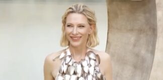 Blanchett wearing a halter top made of 102 antique spoons
