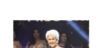 80-year-old Choi Soon Hwa in white lace gown at Miss Universe Korea, winning Best Dressed Award.